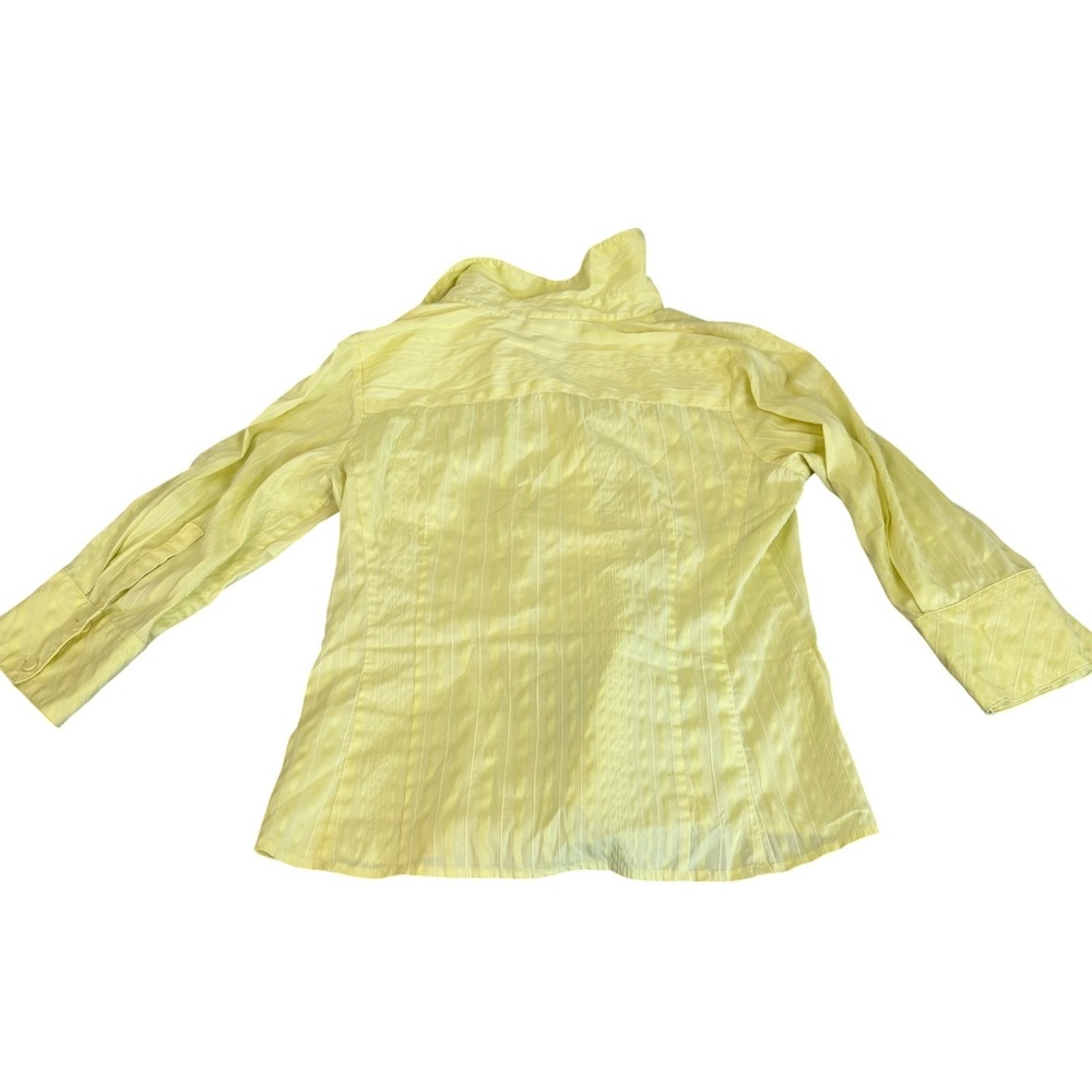 Rafaella Womens 10 Yellow Striped 3/4‎ Sleeve Button Up Blouse Stretch Textured